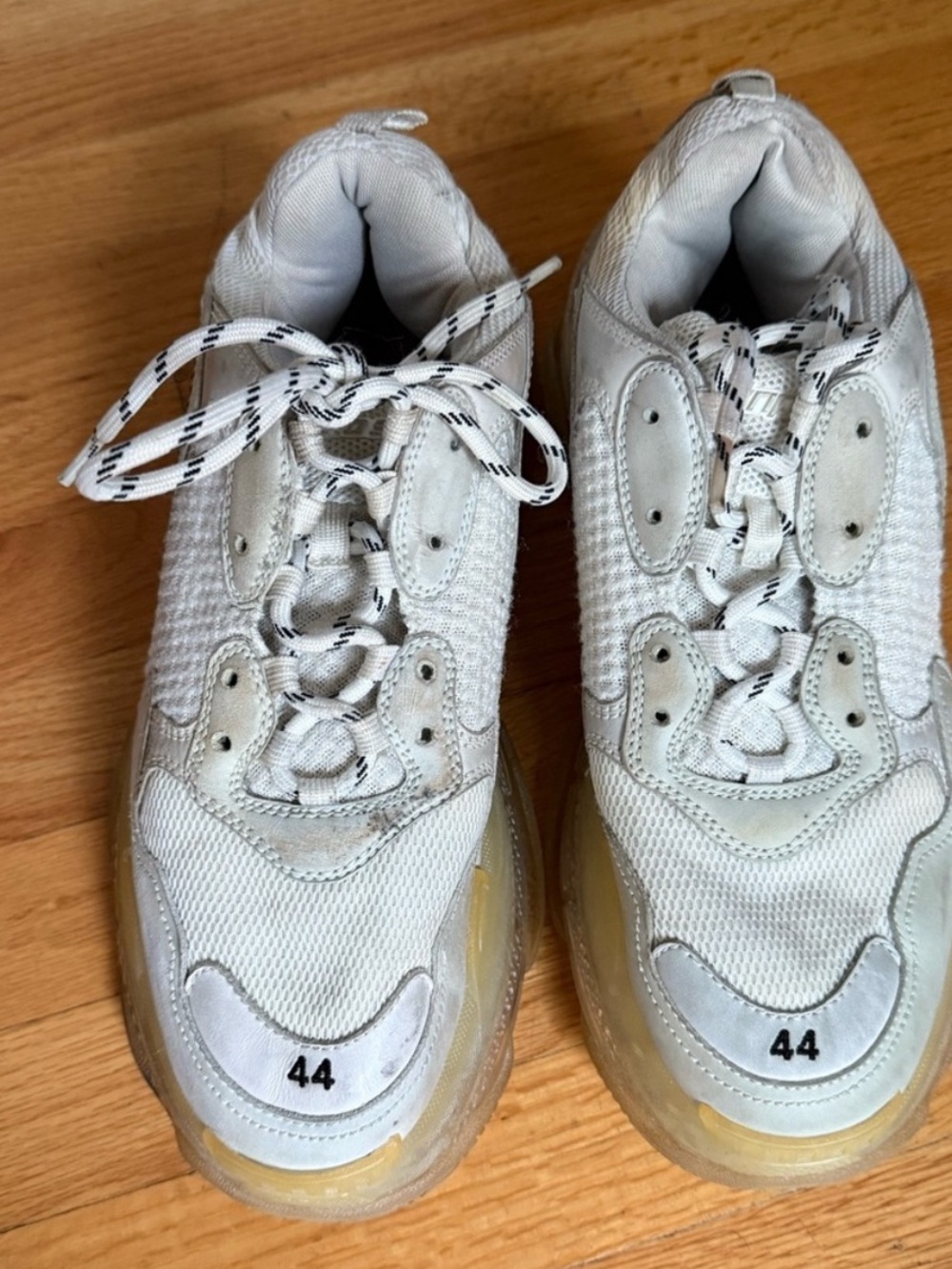 Balenciaga White Mesh & Suede Triple-S Sneakers with Yellowed Soles - Picture 3 of 3